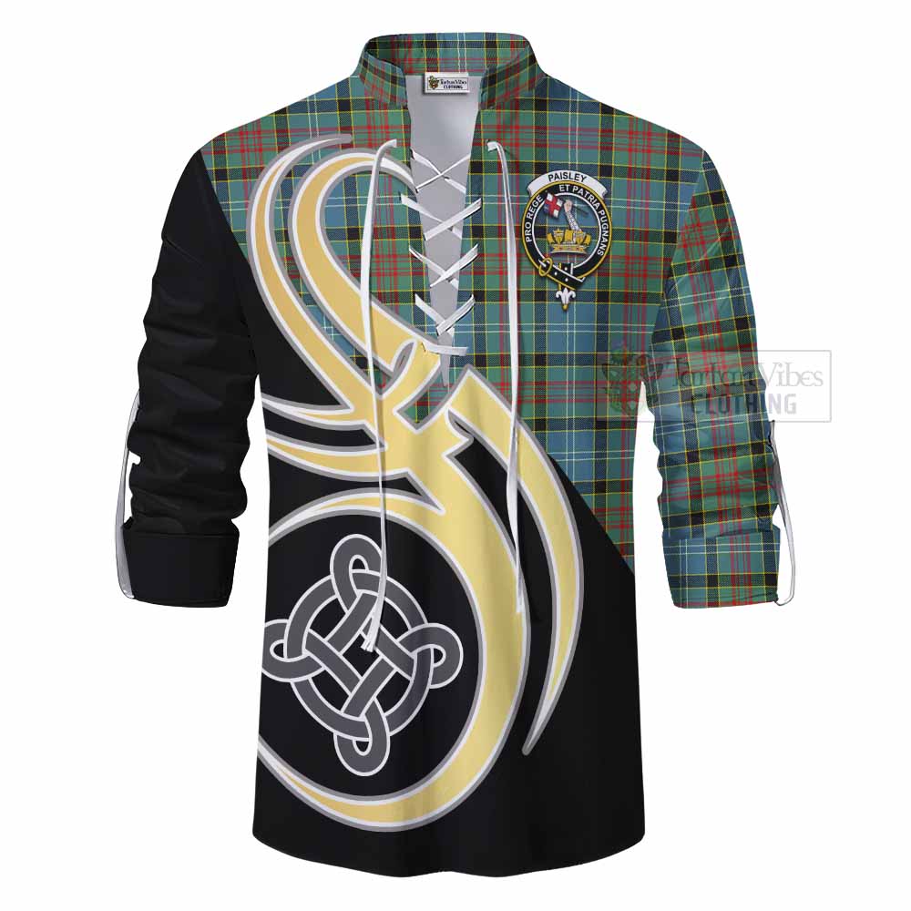Tartan Vibes Clothing Paisley Tartan Ghillie Kilt Shirt with Family Crest and Celtic Symbol Style