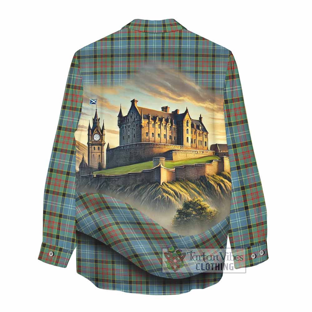 Tartan Vibes Clothing Paisley Tartan Family Crest Women's Casual Shirt with Scottish Ancient Castle Style