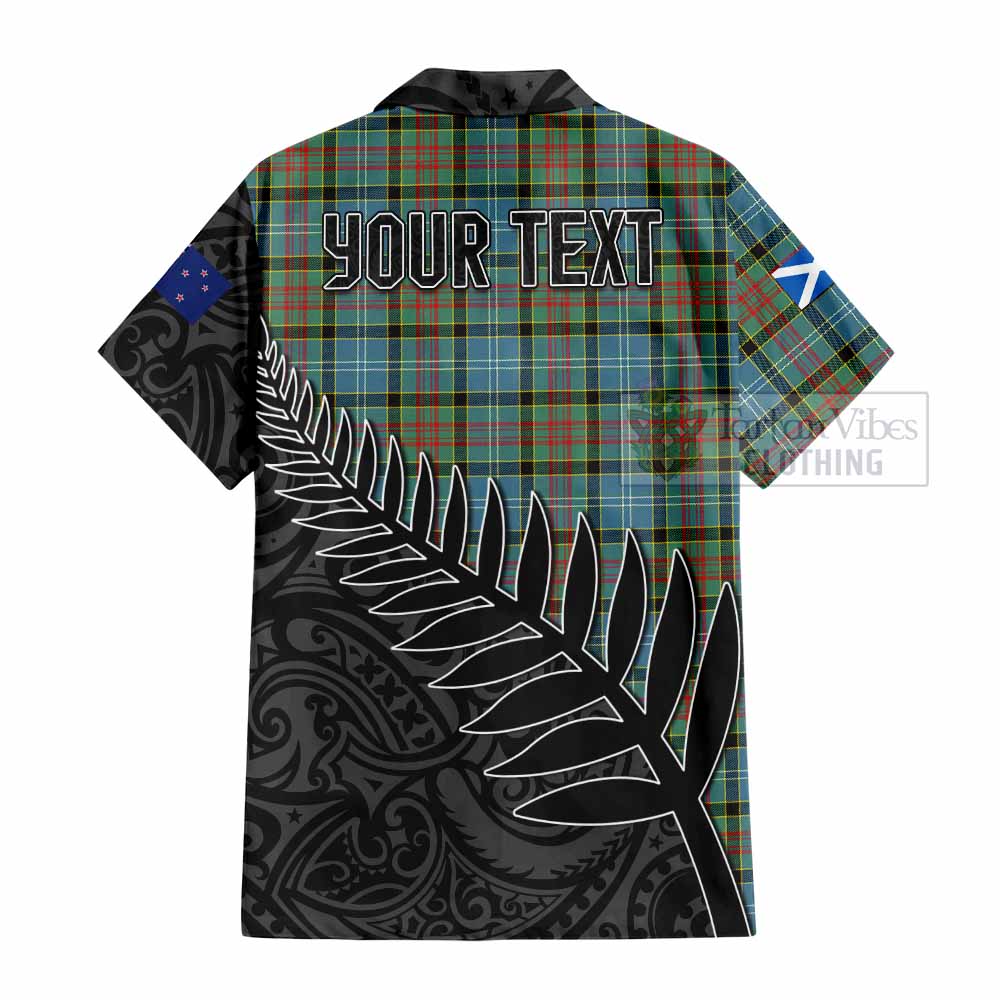 Tartan Vibes Clothing Paisley Crest Tartan Short Sleeve Button Shirt with New Zealand Silver Fern Half Style