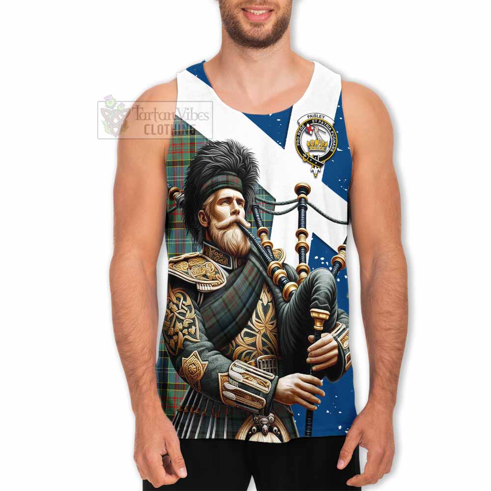 Paisley Tartan Men's Tank Top with Family Crest Scottish Bagpiper Vibes