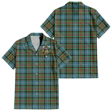 Paisley Tartan Short Sleeve Button Down Shirt with Family Crest