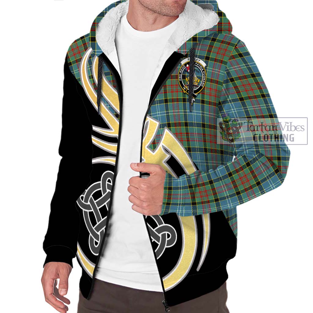 Paisley Tartan Sherpa Hoodie with Family Crest and Celtic Symbol Style - Tartan Vibes Clothing