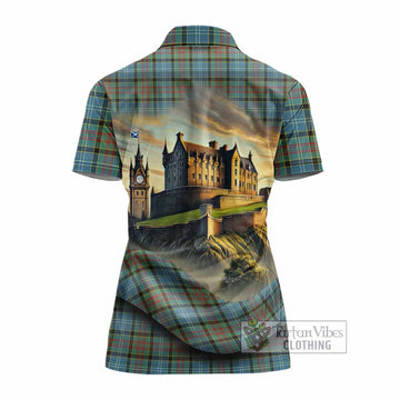 Paisley Tartan Family Crest Women's Polo Shirt with Scottish Ancient Castle Style