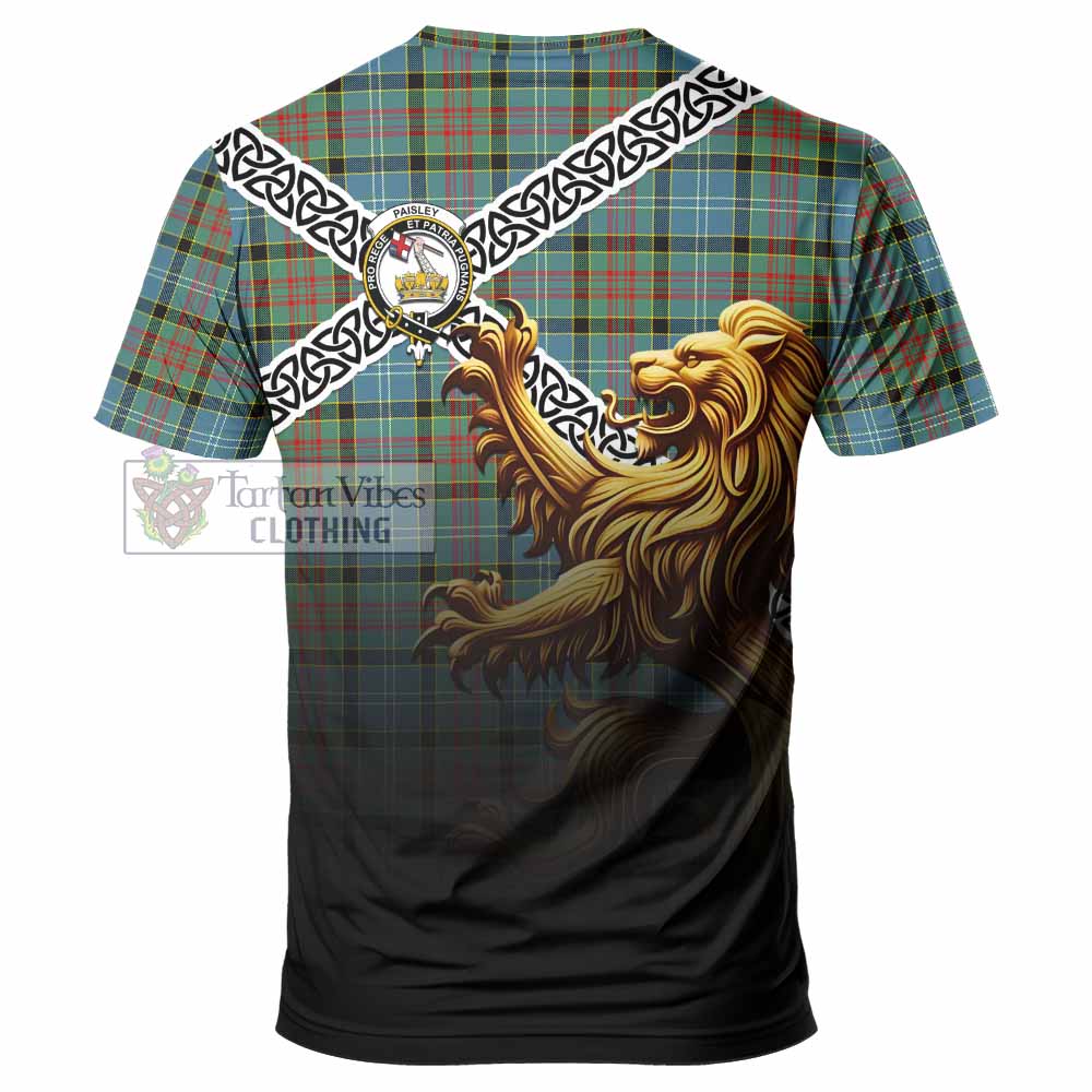 Tartan Vibes Clothing Paisley Crest Tartan T-Shirt with Golden Lion Emblem Celtic Style