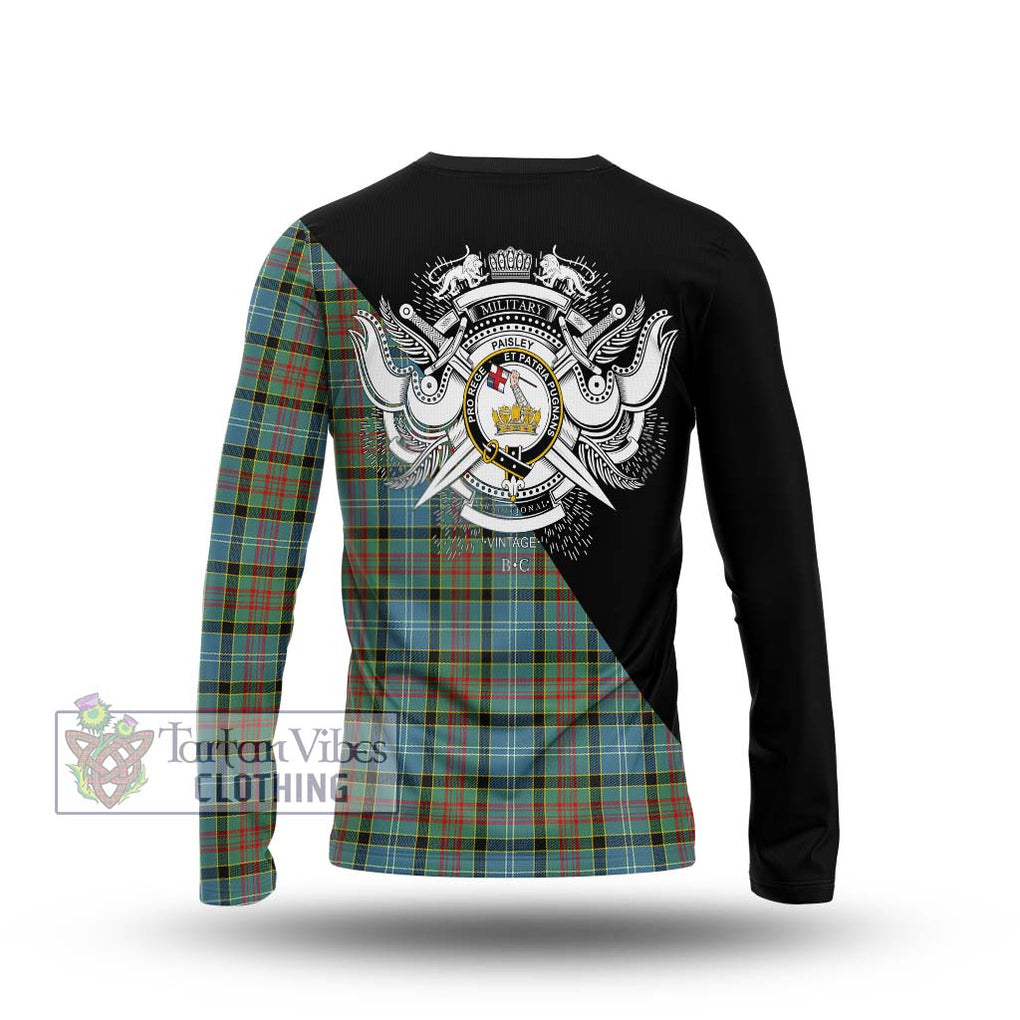 Paisley Tartan Long Sleeve T-Shirt with Family Crest and Military Logo Style - Tartanvibesclothing Shop