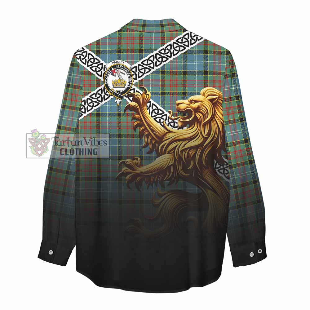Tartan Vibes Clothing Paisley Crest Tartan Women's Casual Shirt with Golden Lion Emblem Celtic Style