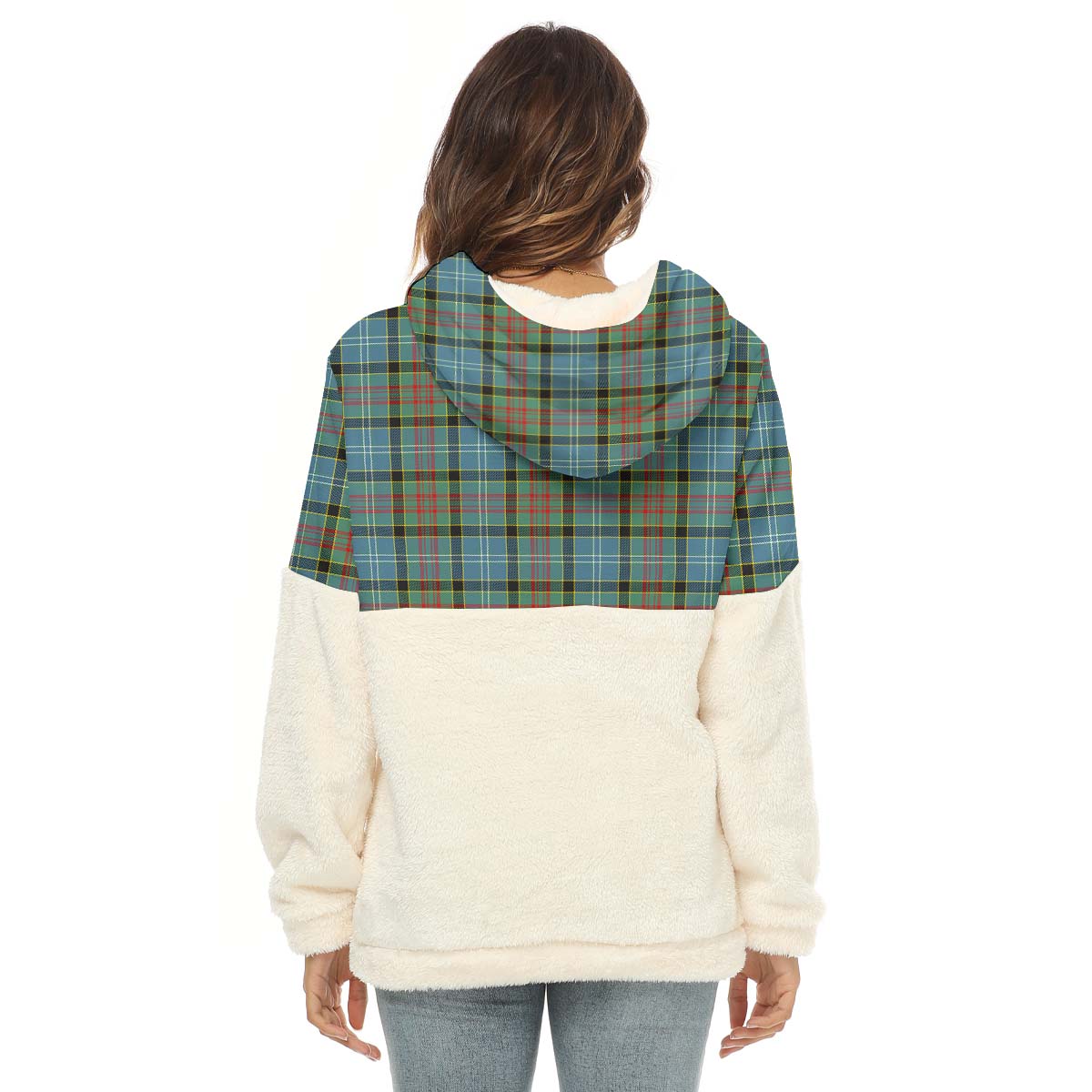 paisley-tartan-womens-borg-fleece-hoodie-with-half-zip-with-family-crest