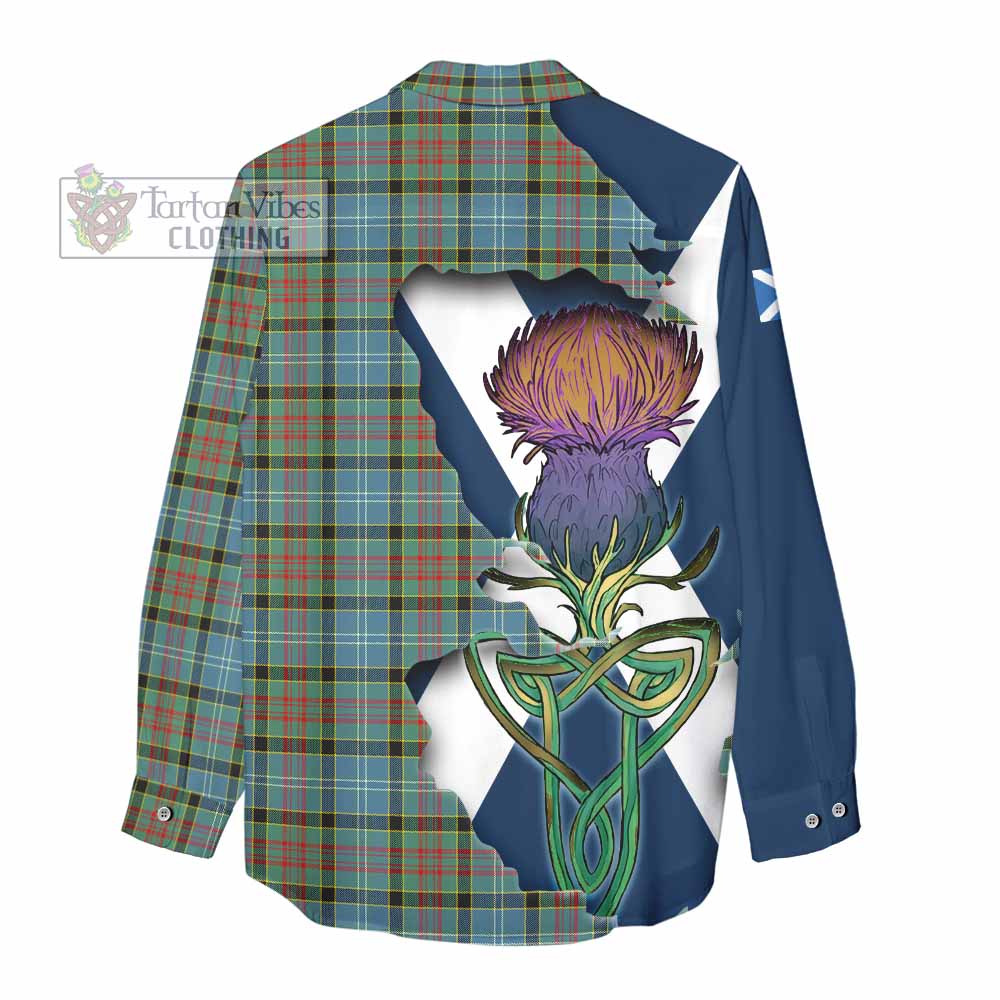 Tartan Vibes Clothing Paisley Tartan Family Crest Women's Casual Shirt Scottish Thistle Celtic Inspired