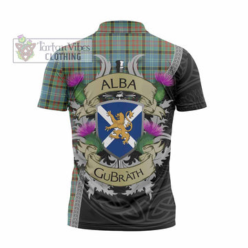 Paisley Tartan Family Crest Zipper Polo Shirt Lion Rampant Royal Thistle Shield Celtic Inspired