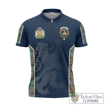 Paisley Tartan Zipper Polo Shirt with Family Crest and Lion Rampant Vibes Sport Style