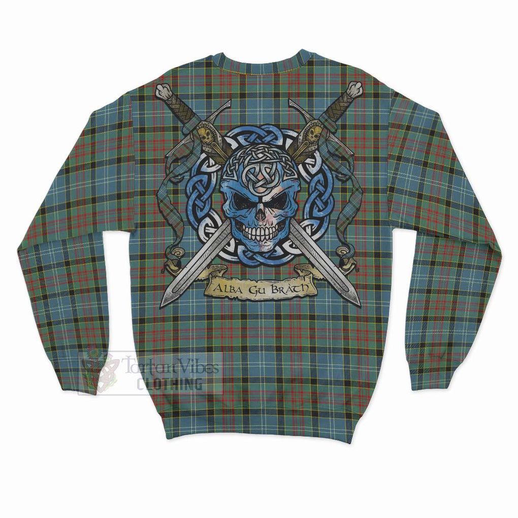 Tartan Vibes Clothing Paisley Tartan Sweatshirt with Family Crest Celtic Skull Style
