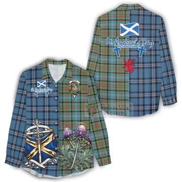 Tartan Vibes Clothing Paisley Tartan Women's Casual Shirt Happy St. Andrew's Day Half Tartan Style