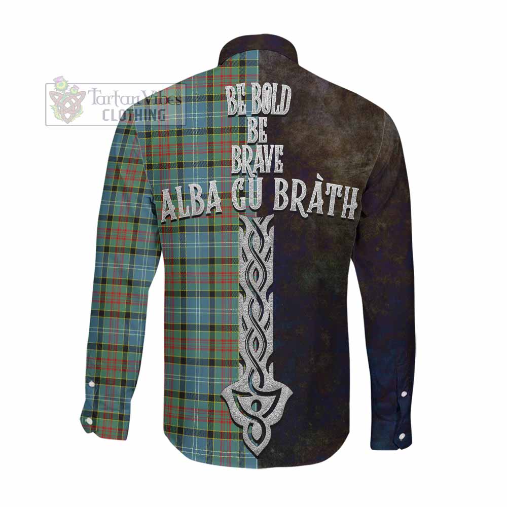 Tartan Vibes Clothing Paisley Tartan Family Crest Long Sleeve Button Shirt Alba Gu Brath Be Brave Lion Ancient Style