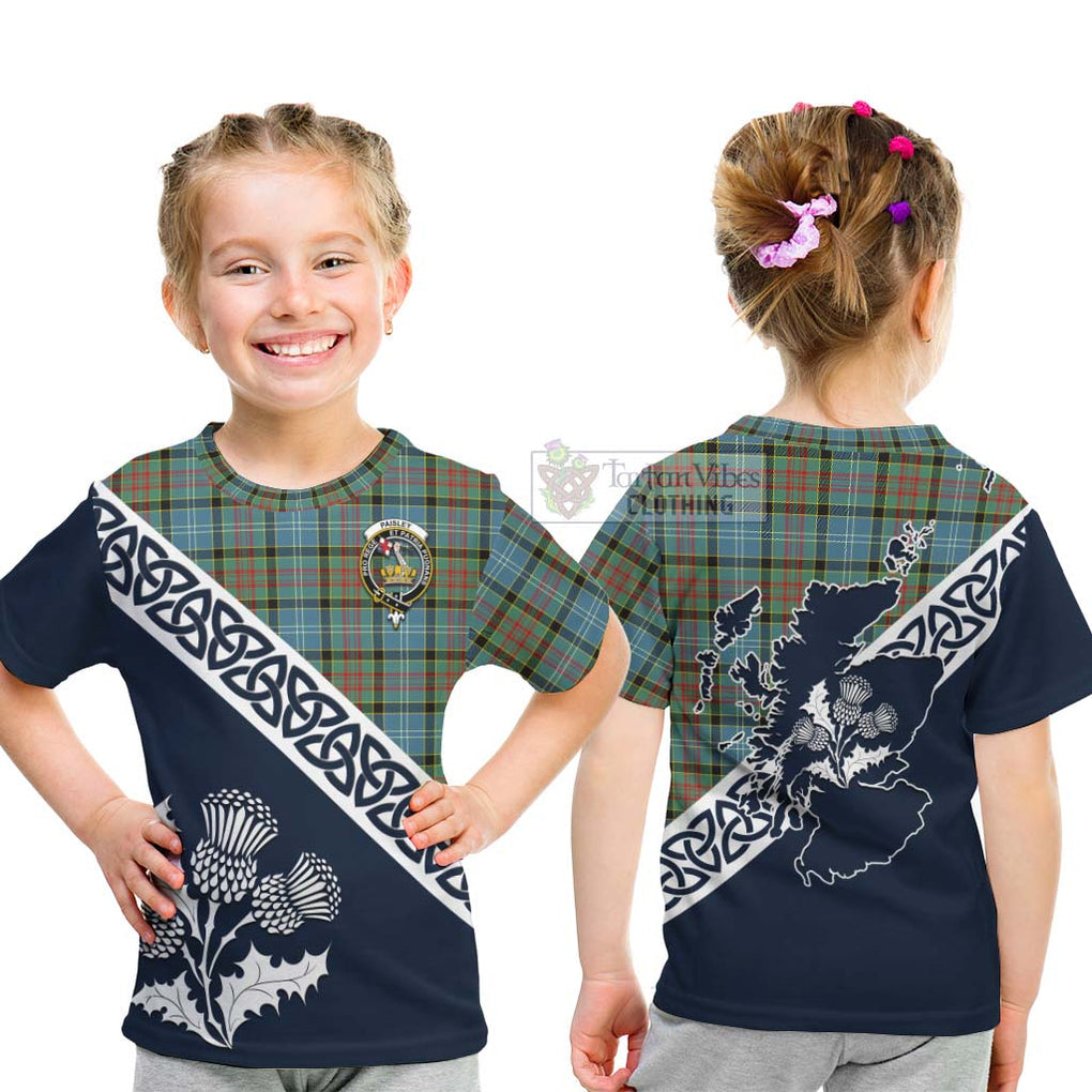 Tartan Vibes Clothing Paisley Tartan Kid T-Shirt Featuring Thistle and Scotland Map
