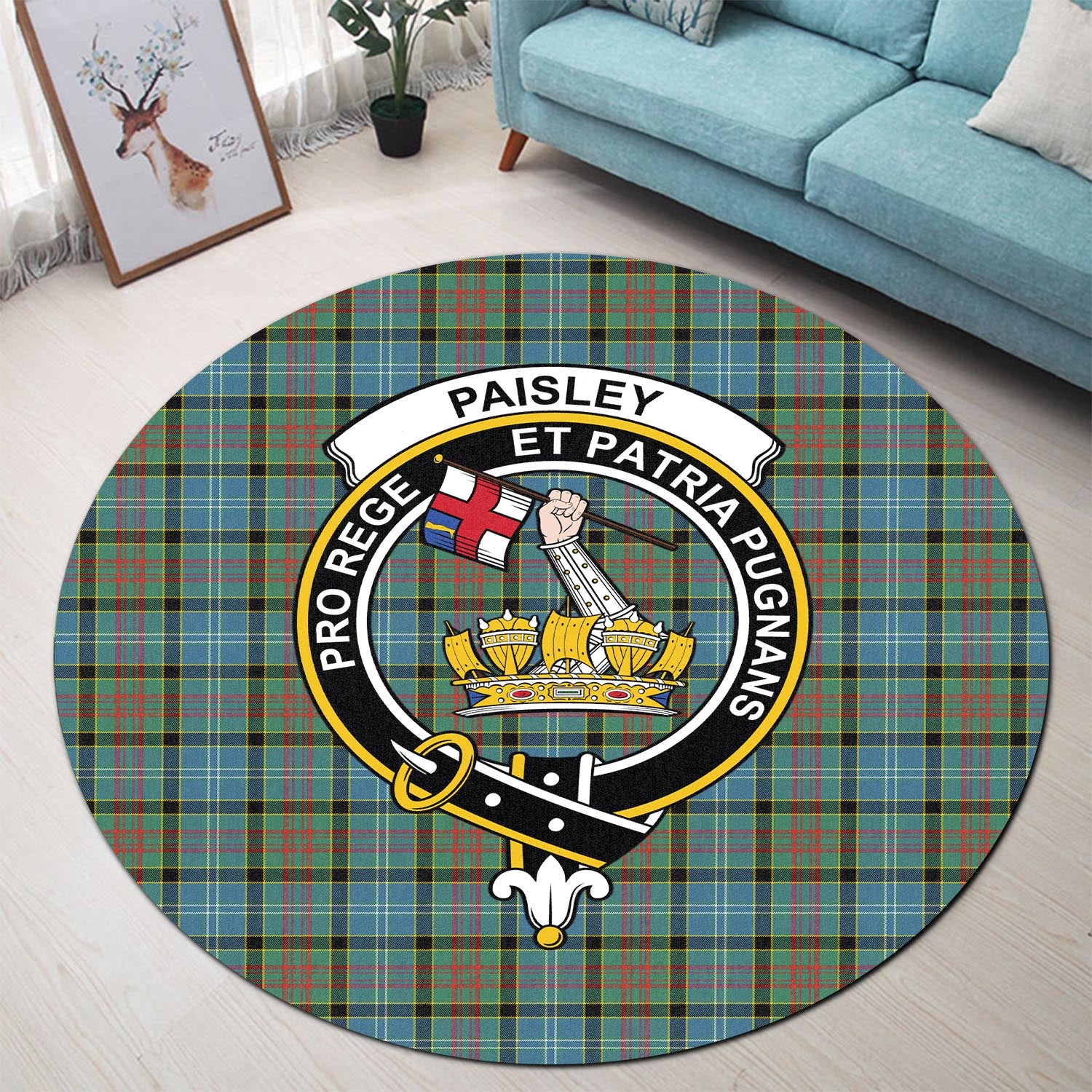 paisley-tartan-round-rug-with-family-crest