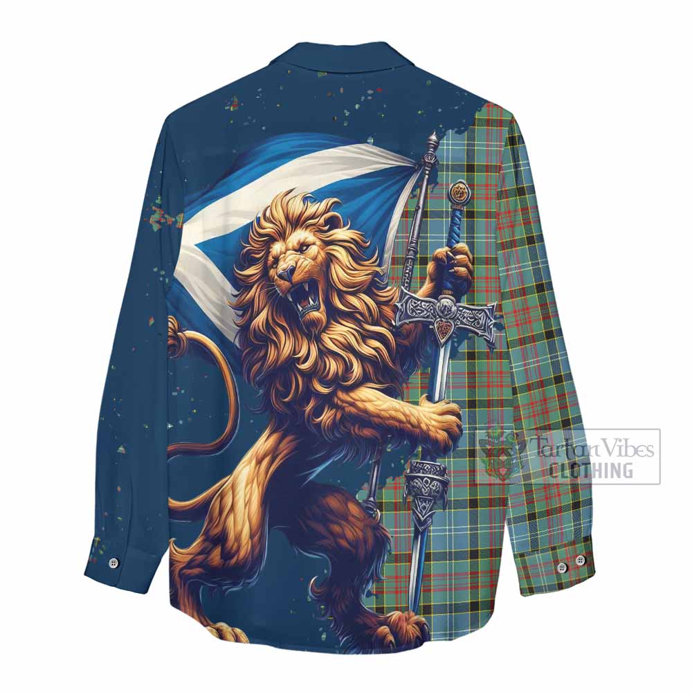 Tartan Vibes Clothing Paisley Tartan Family Crest Women's Casual Shirt with Scottish Majestic Lion