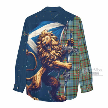 Tartan Vibes Clothing Paisley Tartan Family Crest Women's Casual Shirt with Scottish Majestic Lion