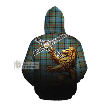 Paisley Crest Tartan Cotton Hoodie with Golden Lion Emblem Celtic Style