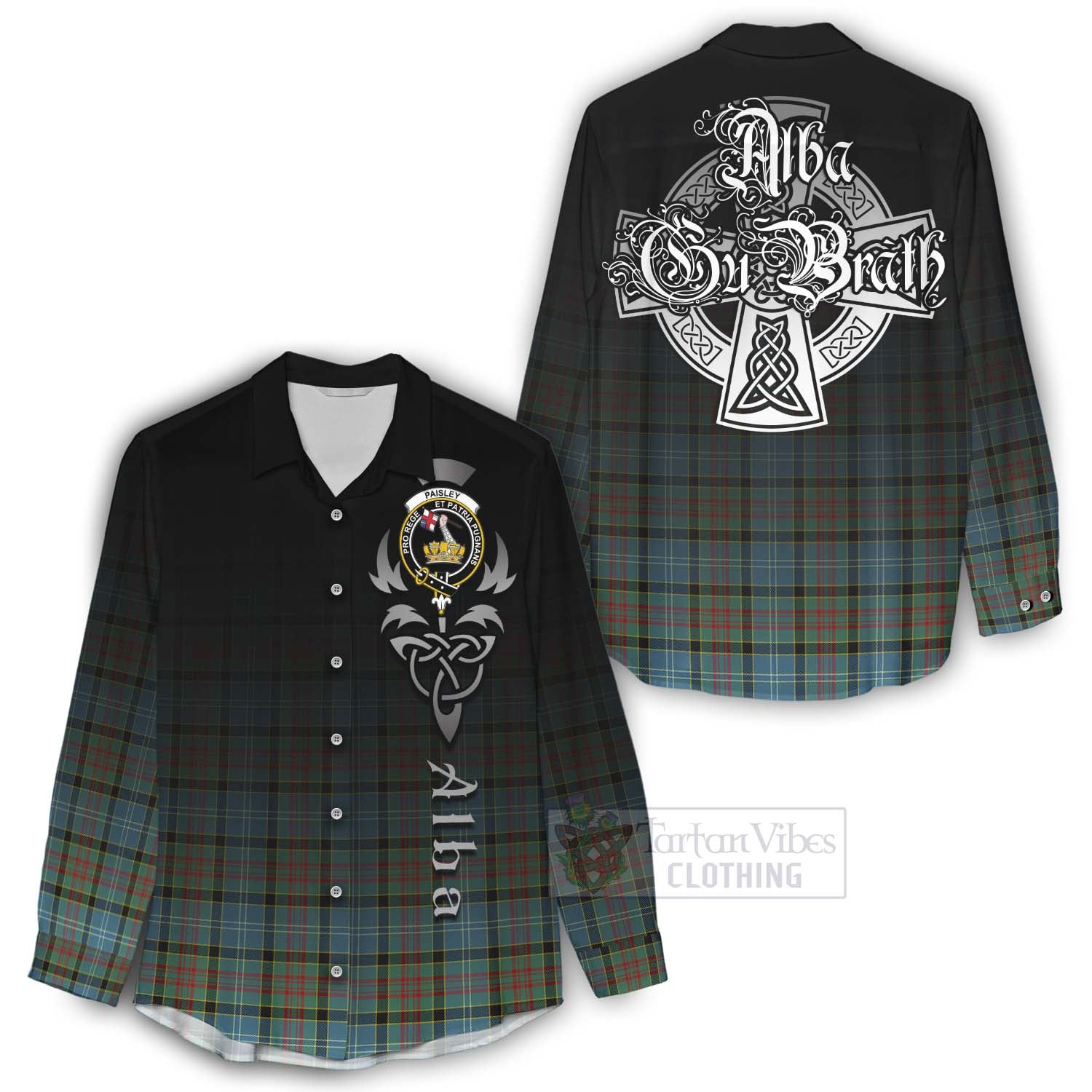 Tartan Vibes Clothing Paisley Tartan Women's Casual Shirt Featuring Alba Gu Brath Family Crest Celtic Inspired