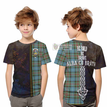 Paisley Tartan Family Crest Kid T-Shirt Alba Gu Brath Be Brave Lion Ancient Style