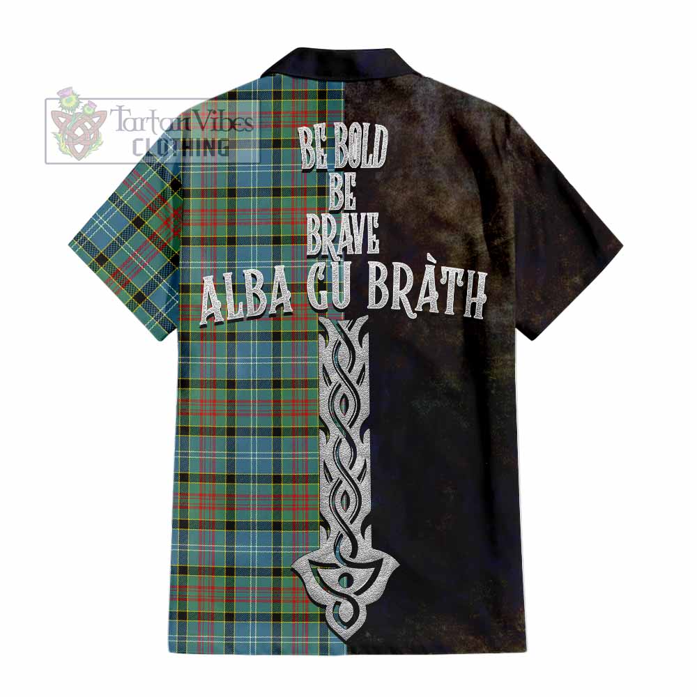 Tartan Vibes Clothing Paisley Tartan Family Crest Short Sleeve Button Shirt Alba Gu Brath Be Brave Lion Ancient Style