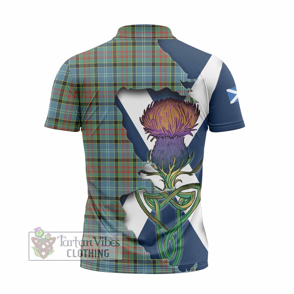 Tartan Vibes Clothing Paisley Tartan Family Crest Zipper Polo Shirt Scottish Thistle Celtic Inspired