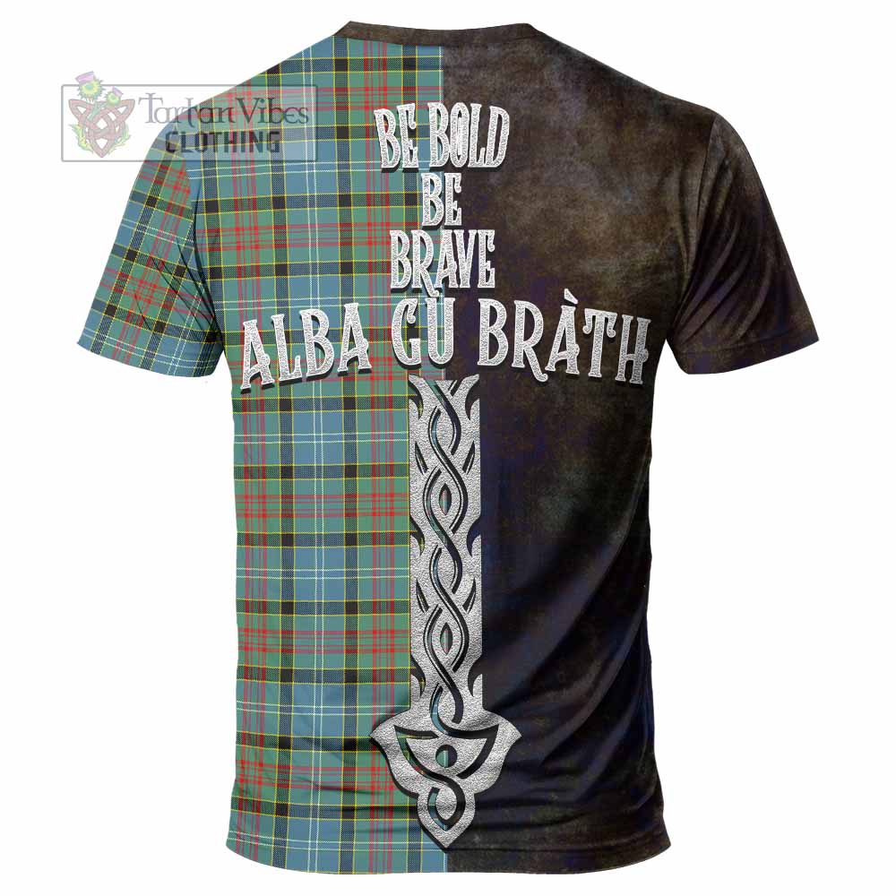 Tartan Vibes Clothing Paisley Tartan Family Crest T-Shirt Alba Gu Brath Be Brave Lion Ancient Style