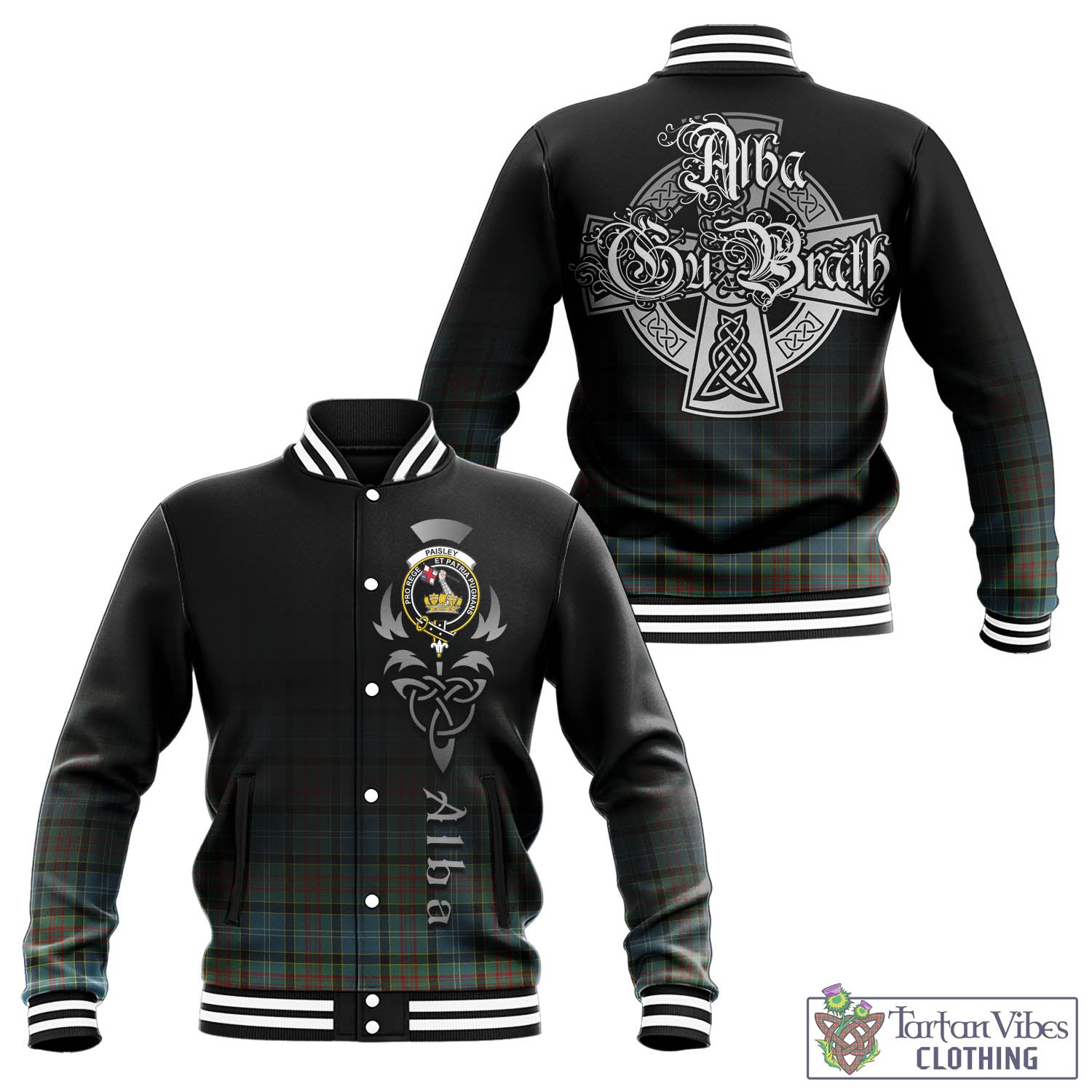 Tartan Vibes Clothing Paisley Tartan Baseball Jacket Featuring Alba Gu Brath Family Crest Celtic Inspired