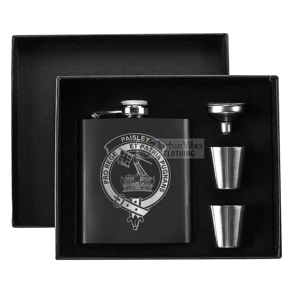 Tartan Vibes Clothing Paisley Crest Hip Flask Set 7oz Black Stainless Steel with A Gift Box