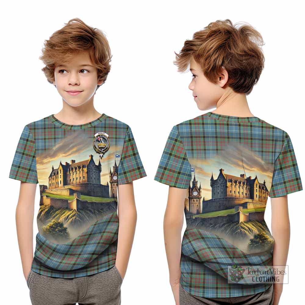 Tartan Vibes Clothing Paisley Tartan Family Crest Kid T-Shirt with Scottish Ancient Castle Style
