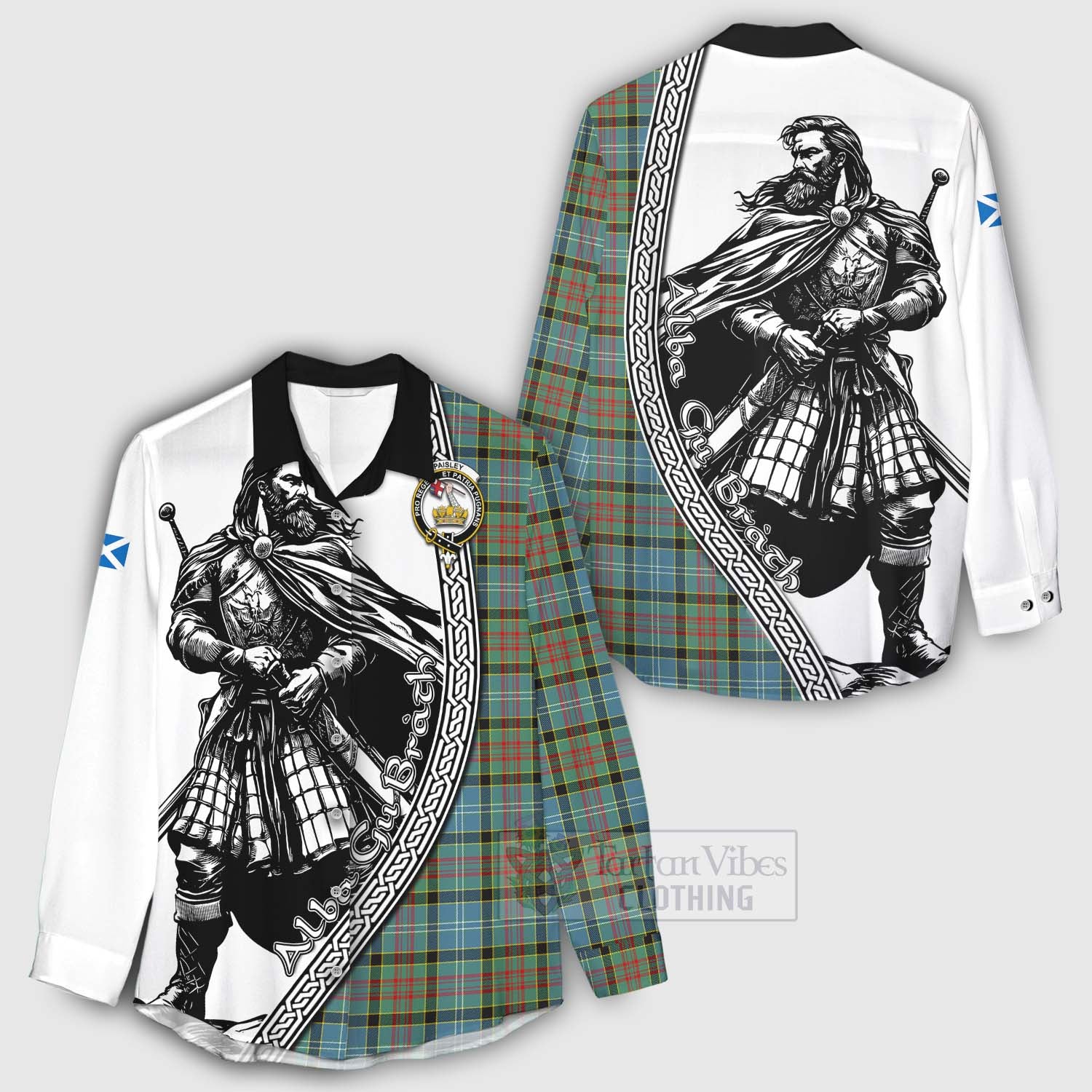 Tartan Vibes Clothing Paisley Tartan Clan Crest Women's Casual Shirt with Highlander Warrior Celtic Style