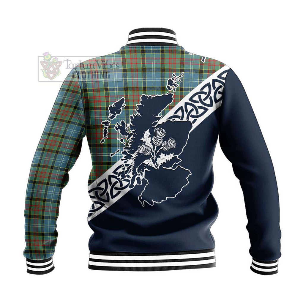Tartan Vibes Clothing Paisley Tartan Baseball Jacket Featuring Thistle and Scotland Map