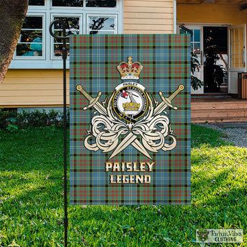 Paisley Tartan Garden Flag with Clan Crest and the Golden Sword of Courageous Legacy