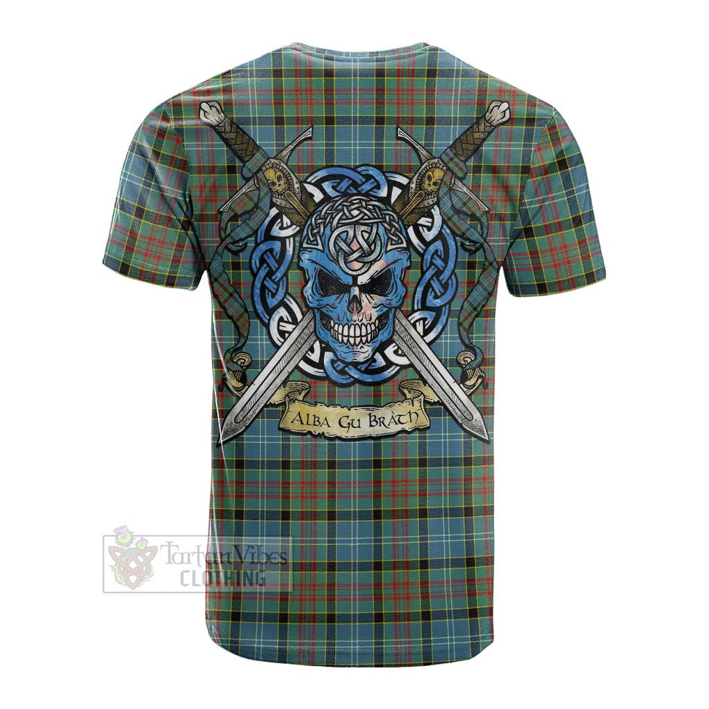 Tartan Vibes Clothing Paisley Tartan Cotton T-shirt with Family Crest Celtic Skull Style
