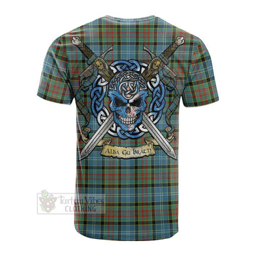 Tartan Vibes Clothing Paisley Tartan Cotton T-shirt with Family Crest Celtic Skull Style
