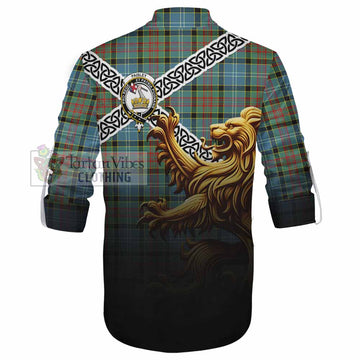 Paisley Crest Tartan Ghillie Kilt Shirt with Golden Lion Emblem Celtic Style