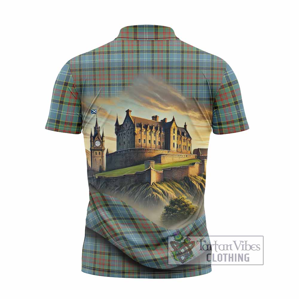 Tartan Vibes Clothing Paisley Tartan Family Crest Zipper Polo Shirt with Scottish Ancient Castle Stype