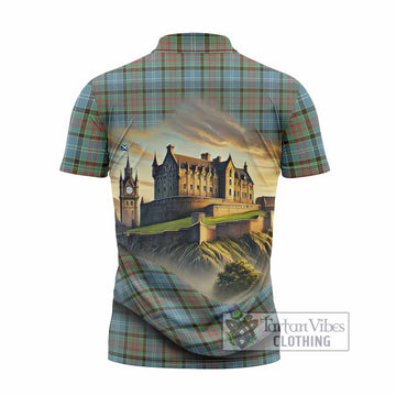 Paisley Tartan Family Crest Zipper Polo Shirt with Scottish Ancient Castle Style