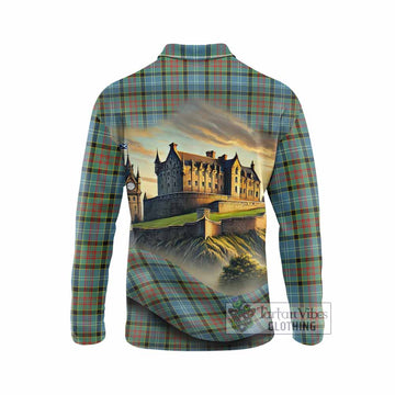 Paisley Tartan Family Crest Long Sleeve Polo Shirt with Scottish Ancient Castle Style
