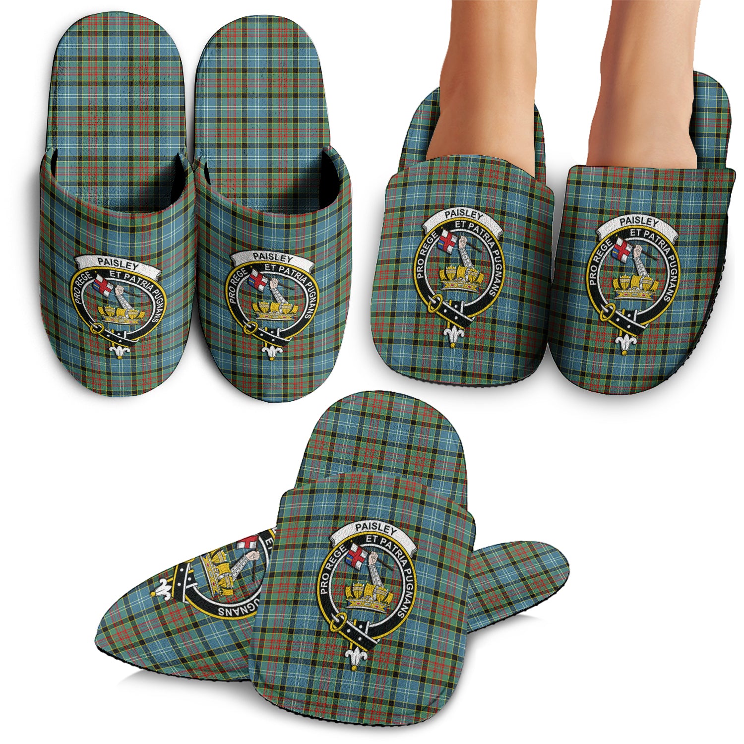 Paisley Tartan Home Slippers with Family Crest - Tartan Vibes Clothing
