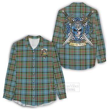 Tartan Vibes Clothing Paisley Tartan Women's Casual Shirt with Family Crest Celtic Skull Style