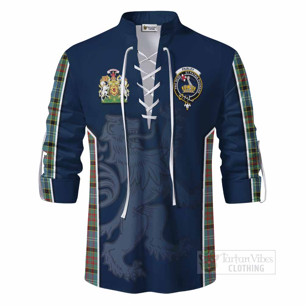 Tartan Vibes Clothing Paisley Tartan Ghillie Kilt Shirt with Family Crest and Lion Rampant Vibes Sport Style