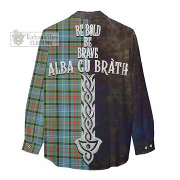 Paisley Tartan Family Crest Women's Casual Shirt Alba Gu Brath Be Brave Lion Ancient Style