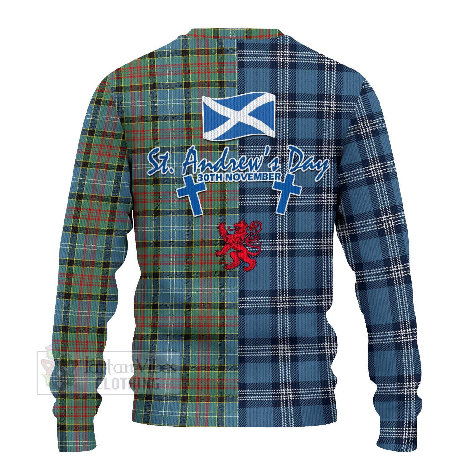 Tartan Vibes Clothing Paisley Tartan Knitted Sweater Happy St. Andrew's Day Half Tartan Style