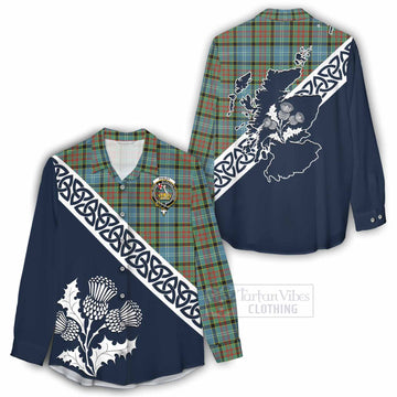 Tartan Vibes Clothing Paisley Tartan Women's Casual Shirt Featuring Thistle and Scotland Map