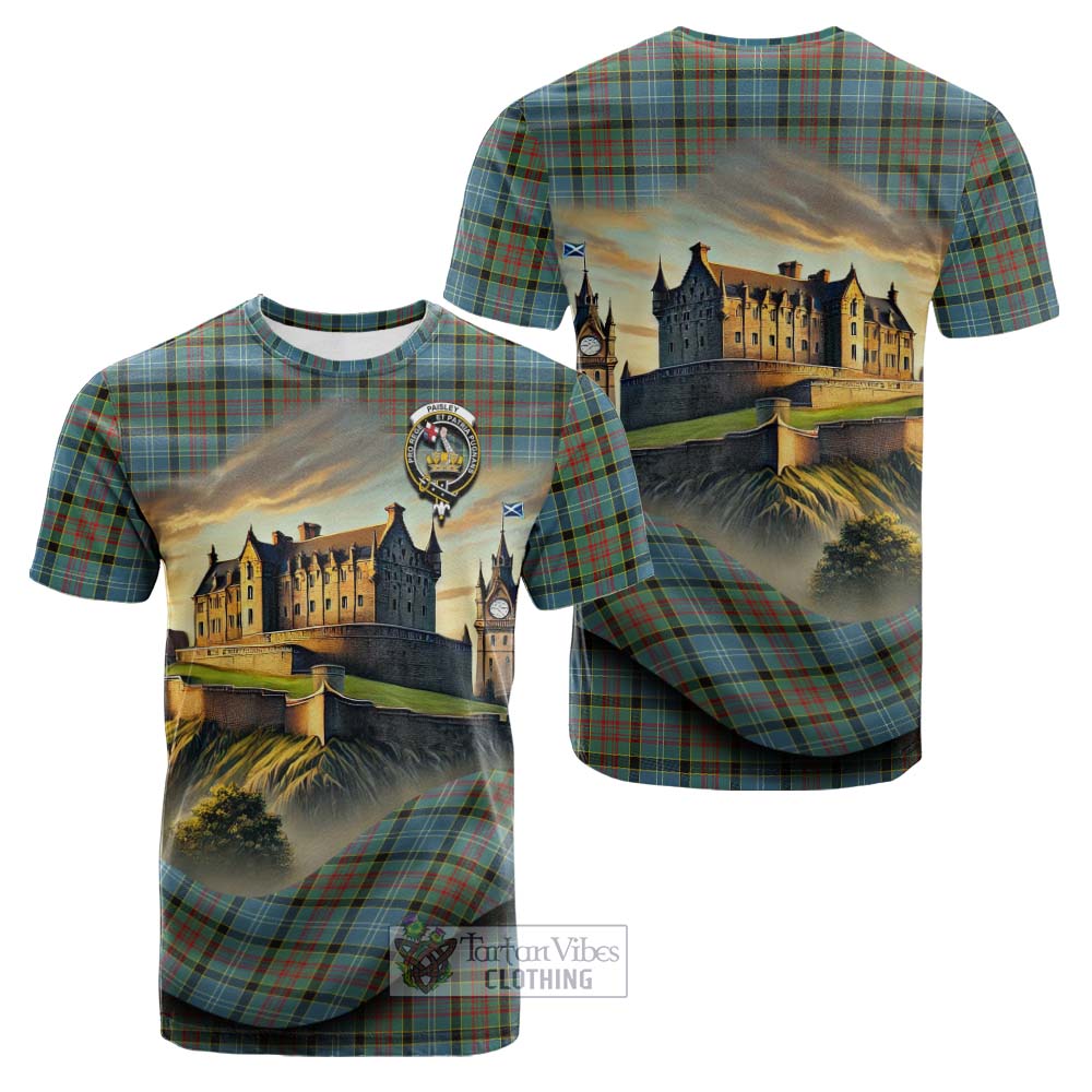 Tartan Vibes Clothing Paisley Tartan Family Crest Cotton T-shirt with Scottish Ancient Castle Style