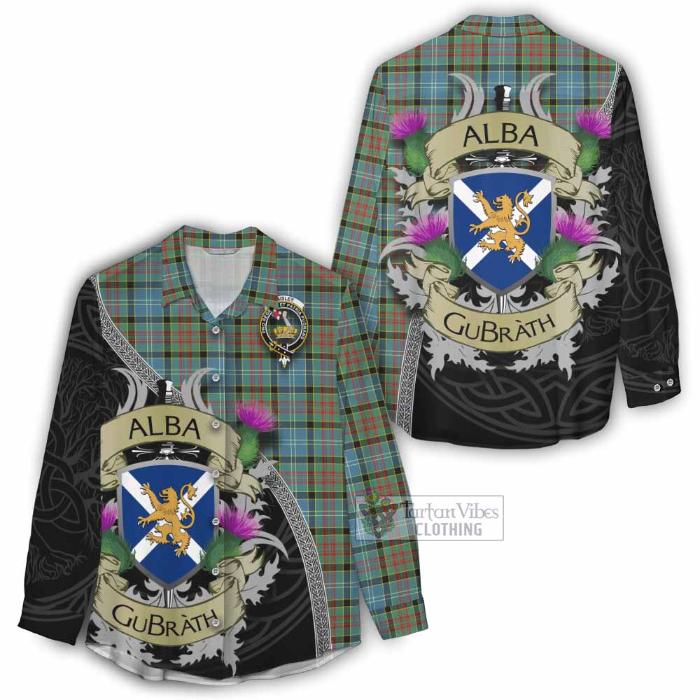 Tartan Vibes Clothing Paisley Tartan Family Crest Women's Casual Shirt Lion Rampant Royal Thistle Shield Celtic Inspired