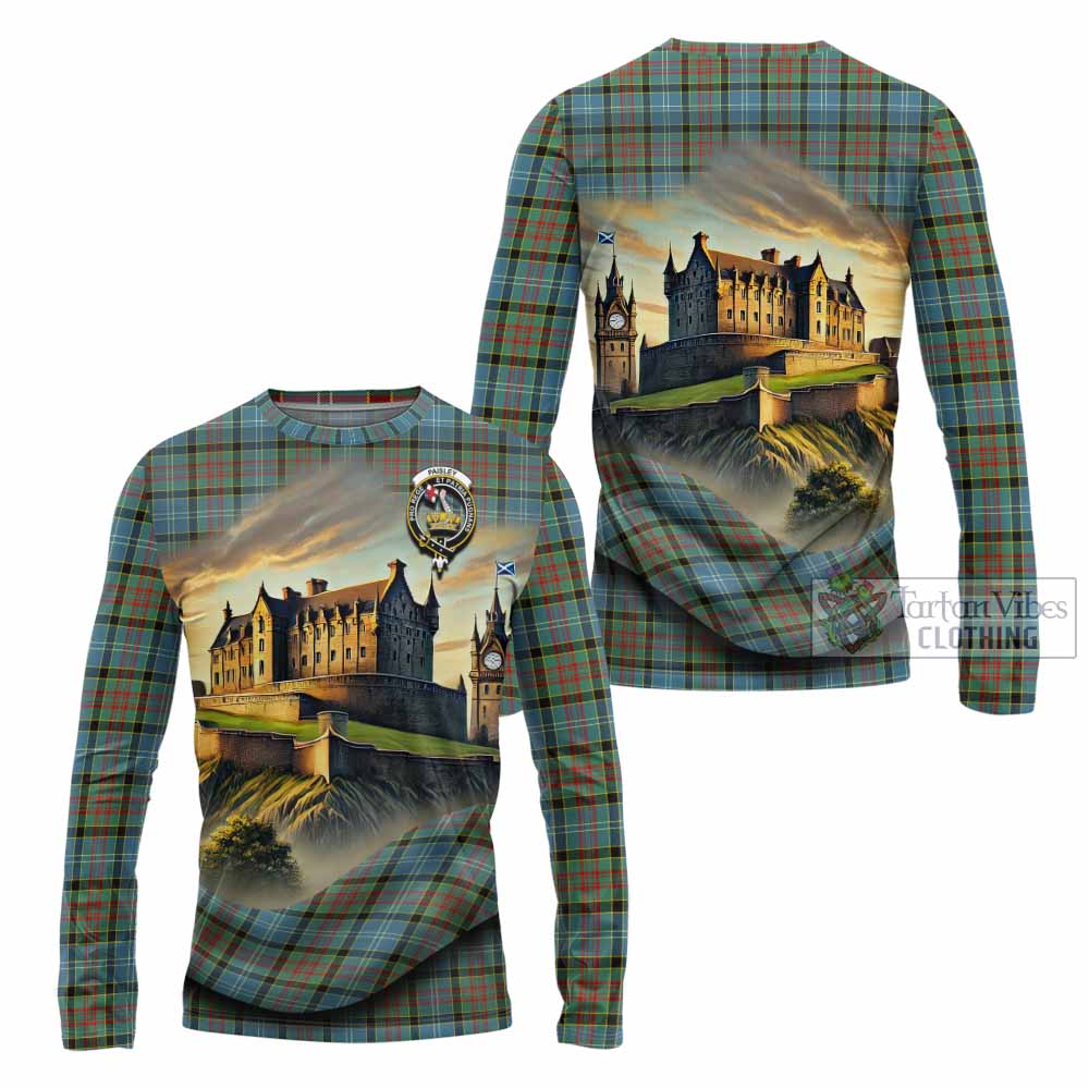 Tartan Vibes Clothing Paisley Tartan Family Crest Long Sleeve T-Shirt with Scottish Ancient Castle Style