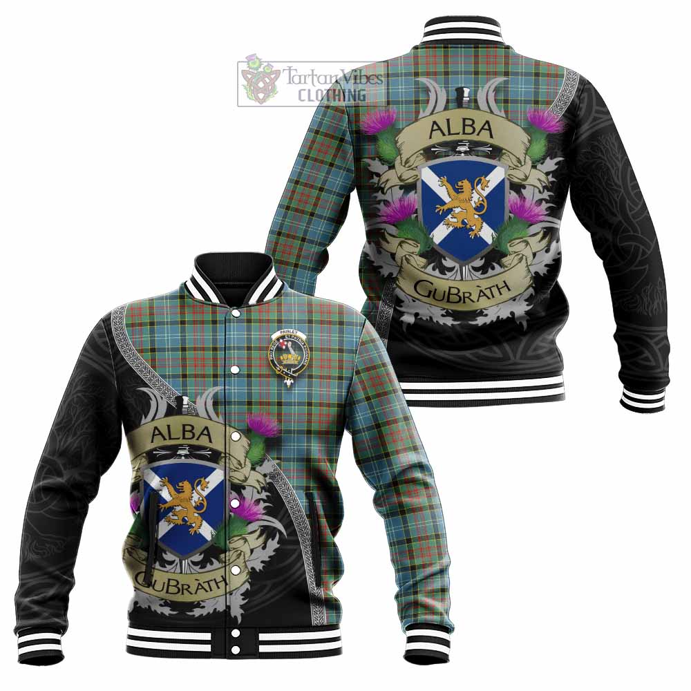 Tartan Vibes Clothing Paisley Tartan Family Crest Baseball Jacket Lion Rampant Royal Thistle Shield Celtic Inspired