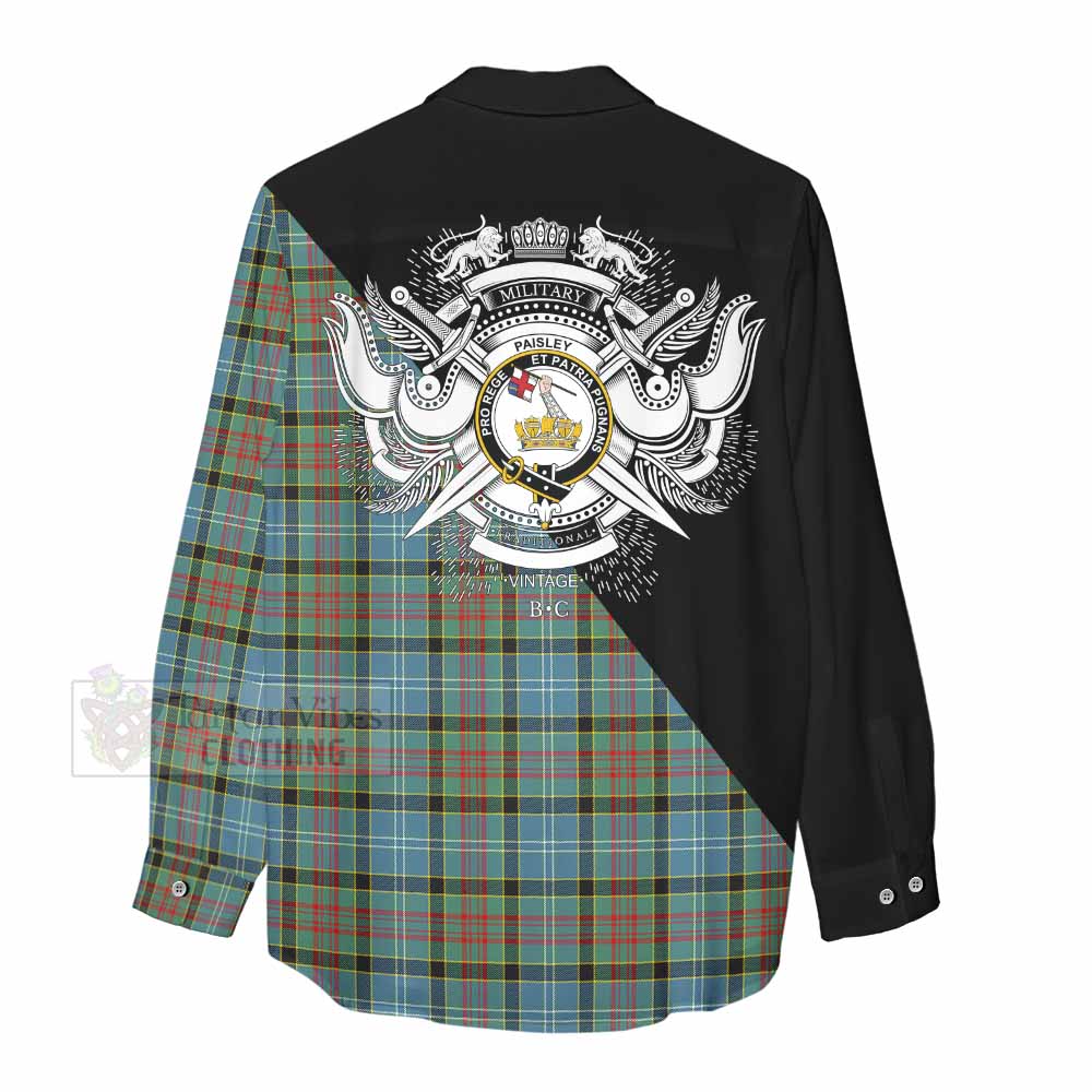 Tartan Vibes Clothing Paisley Tartan Women's Casual Shirt with Family Crest and Military Logo Style